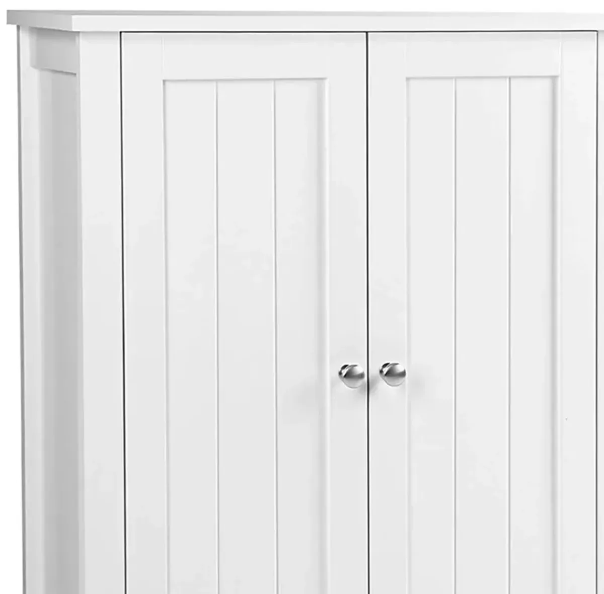 Deavan 31 Inch Wood Bathroom Storage Cabinet, 2 Doors, Plank Style, White - Benzara