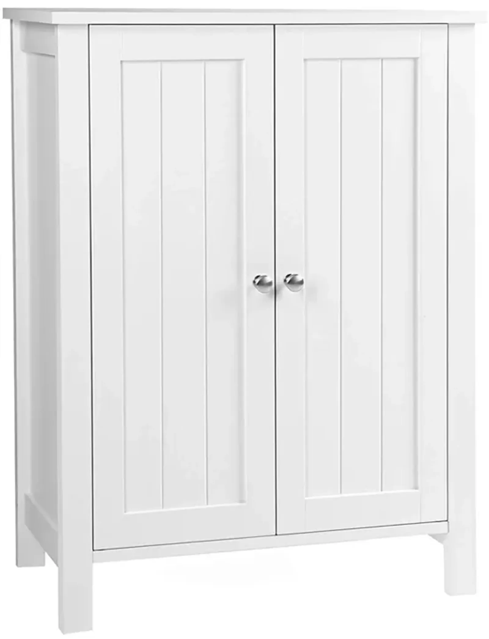 Deavan 31 Inch Wood Bathroom Storage Cabinet, 2 Doors, Plank Style, White - Benzara