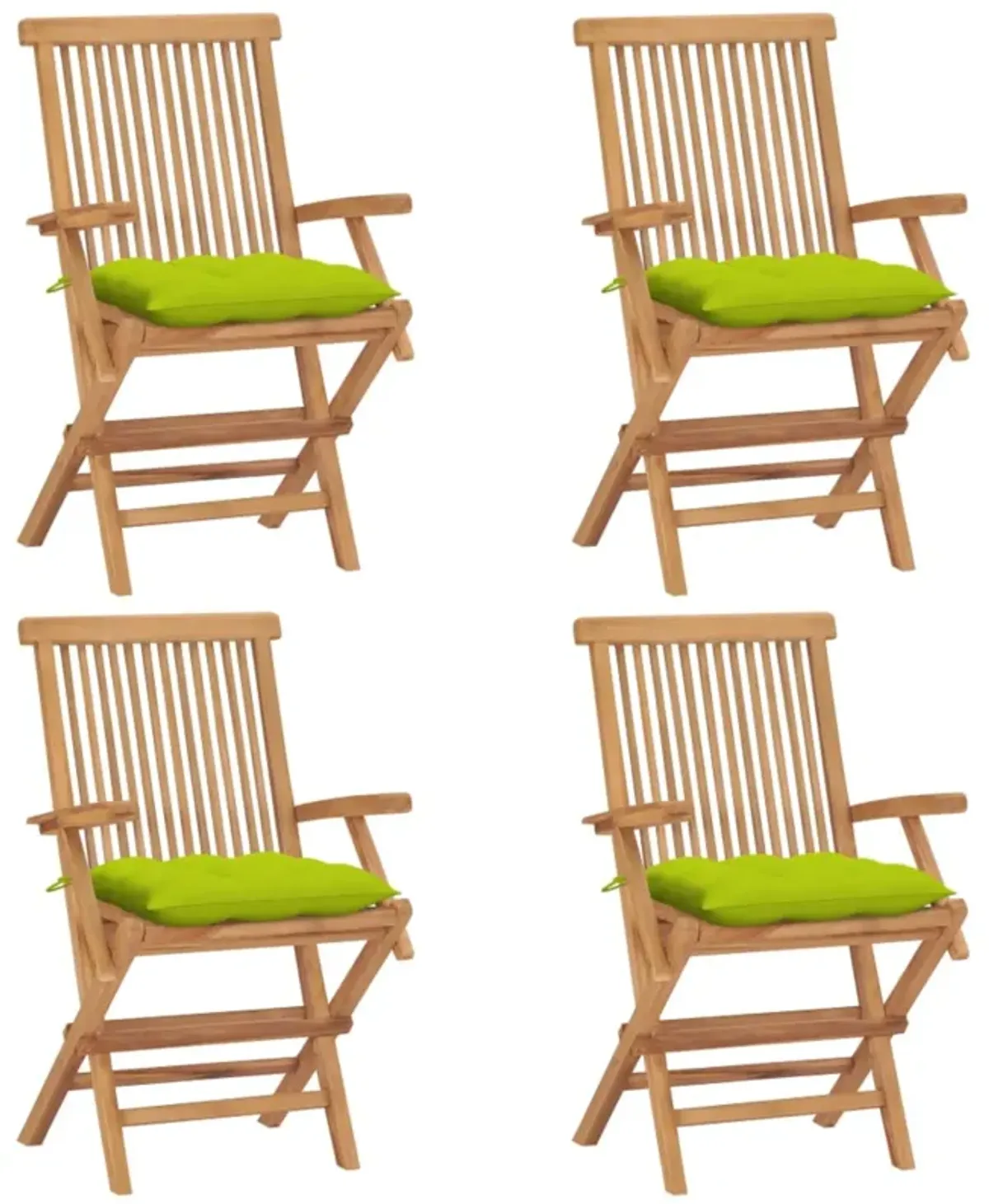 vidaXL Garden Chairs with Bright Green Cushions 4 pcs Solid Teak Wood