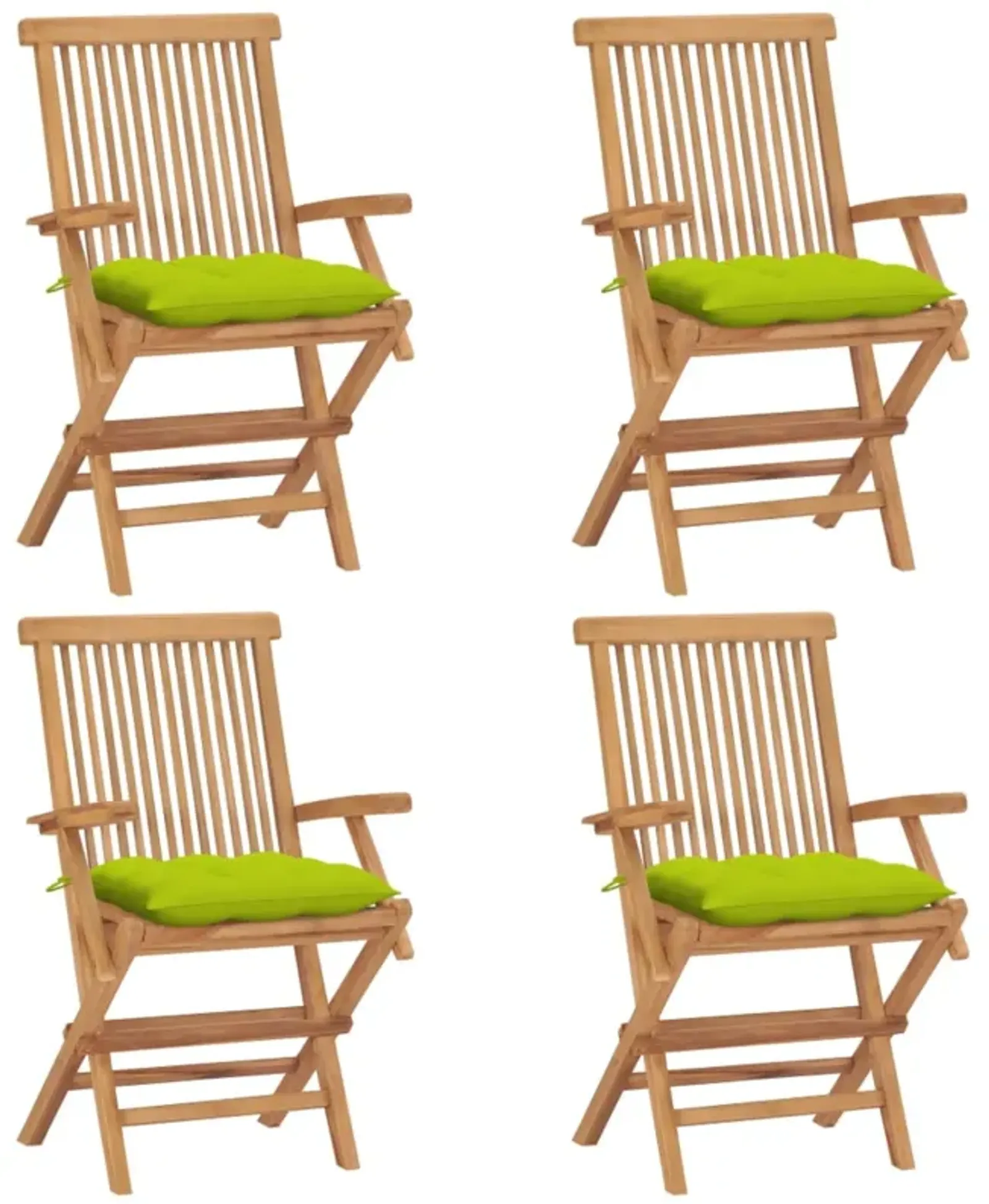 vidaXL Garden Chairs with Bright Green Cushions 4 pcs Solid Teak Wood