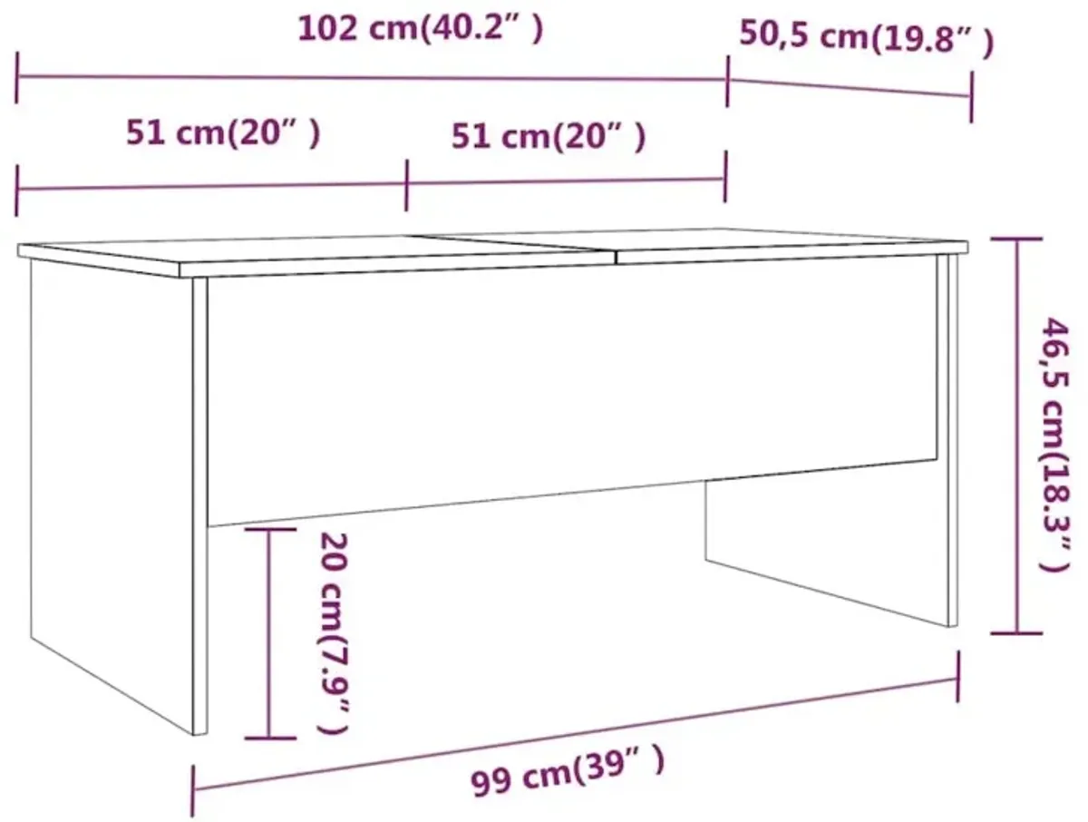 Coffee Table White 40.2"x19.9"x18.3" Engineered Wood