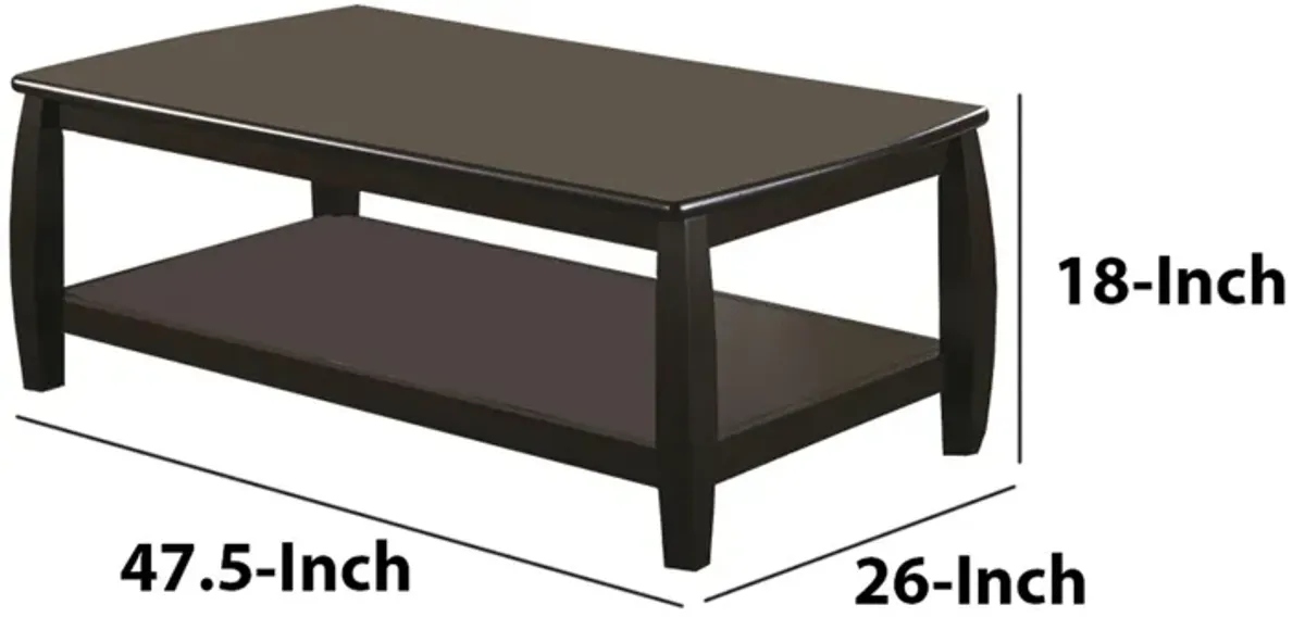 Contemporary Style Wooden Coffee Table With Slightly Rounded Shape, Dark Brown-Benzara