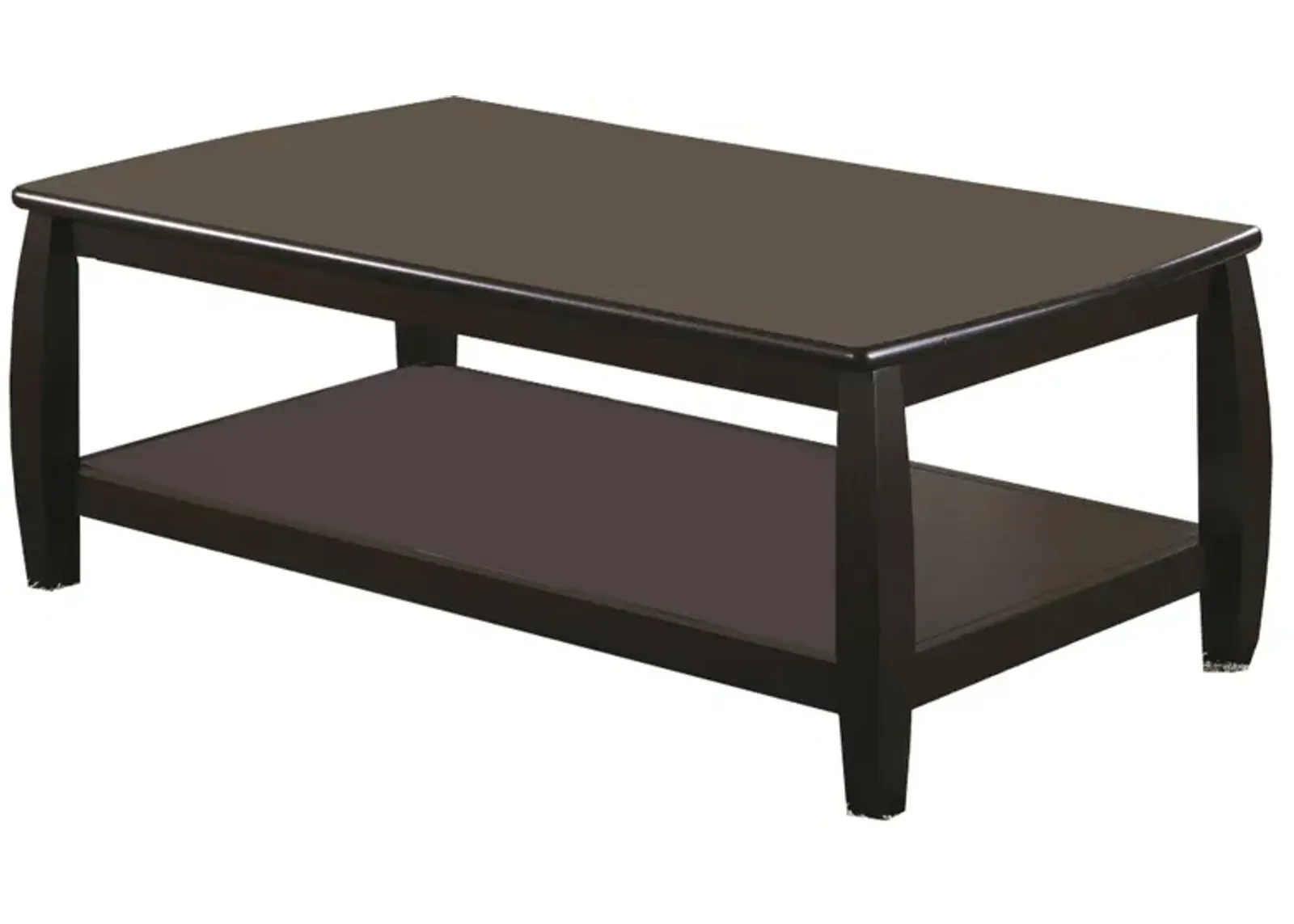 Contemporary Style Wooden Coffee Table With Slightly Rounded Shape, Dark Brown-Benzara