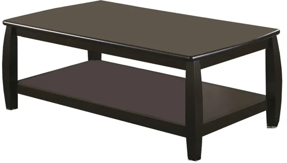 Contemporary Style Wooden Coffee Table With Slightly Rounded Shape, Dark Brown-Benzara