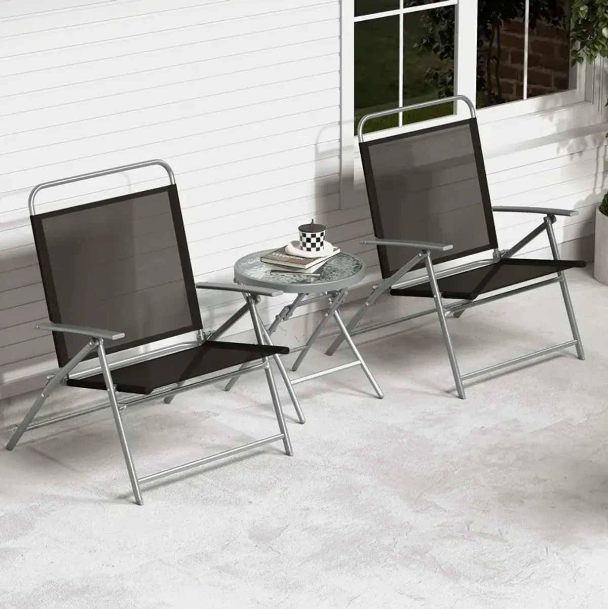 3 Pieces Patio Folding Chair Set Outdoor Metal Conversation Set