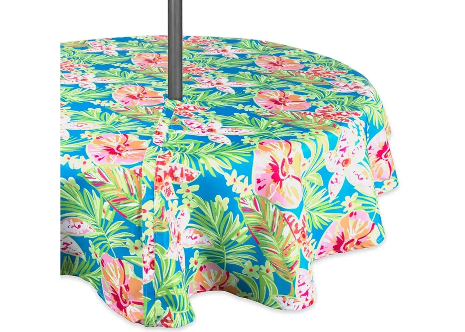 60" Green and Pink Floral Round Outdoor Tablecloth With Zipper