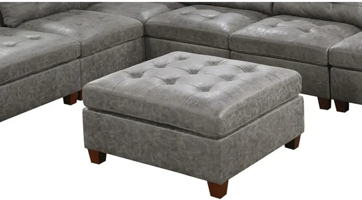 Tufted Cocktail Ottoman Antique Grey Breathable Leatherette 1 Piece Cushion Ottoman Seat Wooden Legs