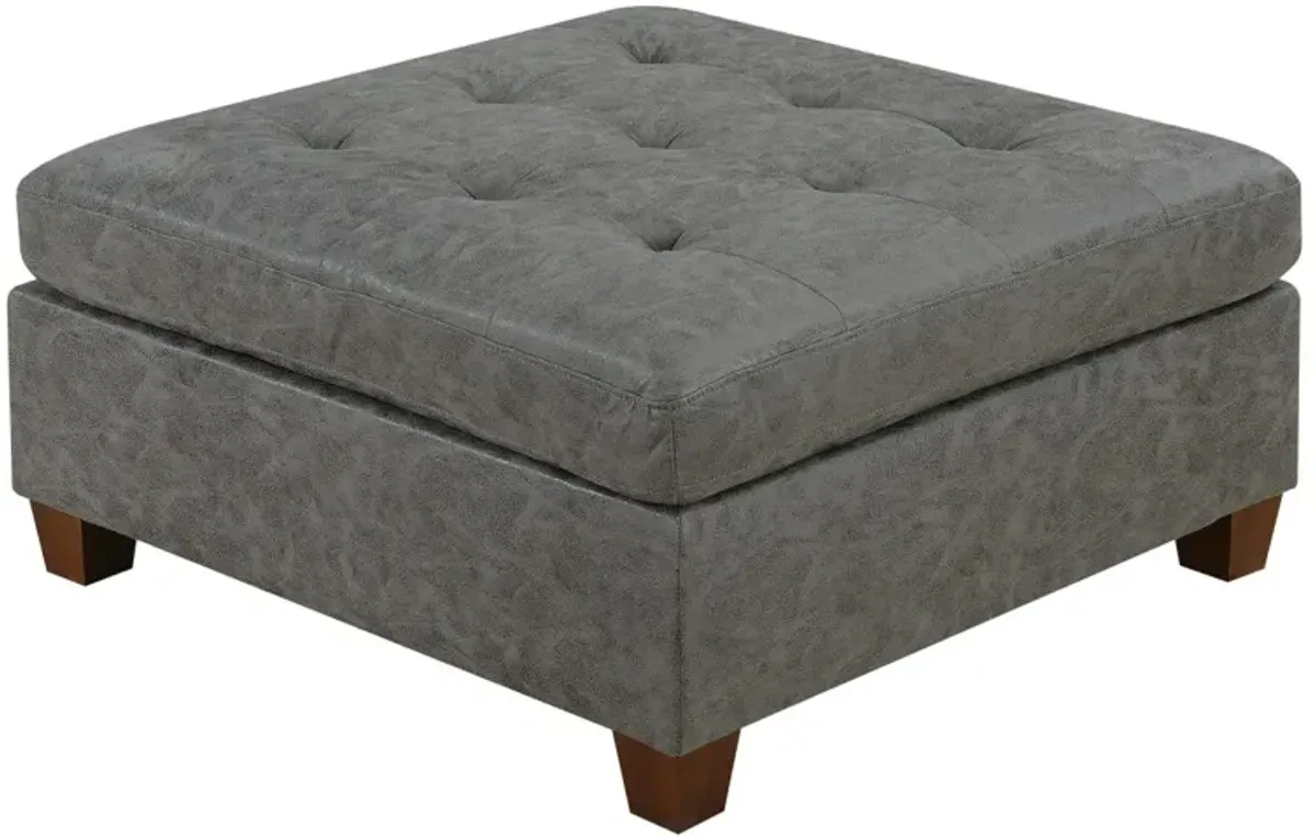 Tufted Cocktail Ottoman Antique Grey Breathable Leatherette 1 Piece Cushion Ottoman Seat Wooden Legs