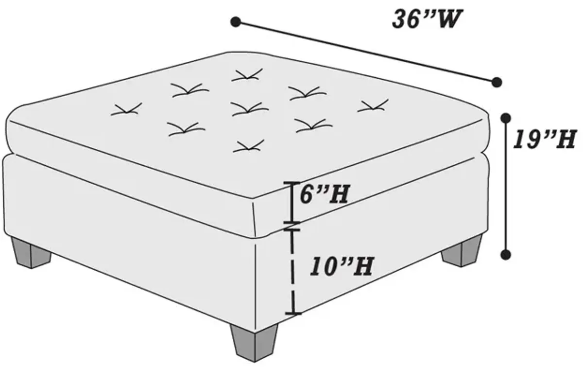 Tufted Cocktail Ottoman Antique Grey Breathable Leatherette 1 Piece Cushion Ottoman Seat Wooden Legs