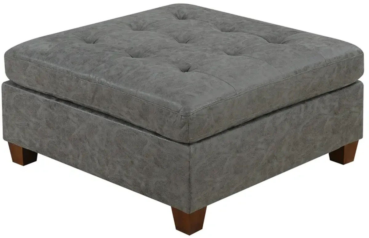 Tufted Cocktail Ottoman Antique Grey Breathable Leatherette 1 Piece Cushion Ottoman Seat Wooden Legs