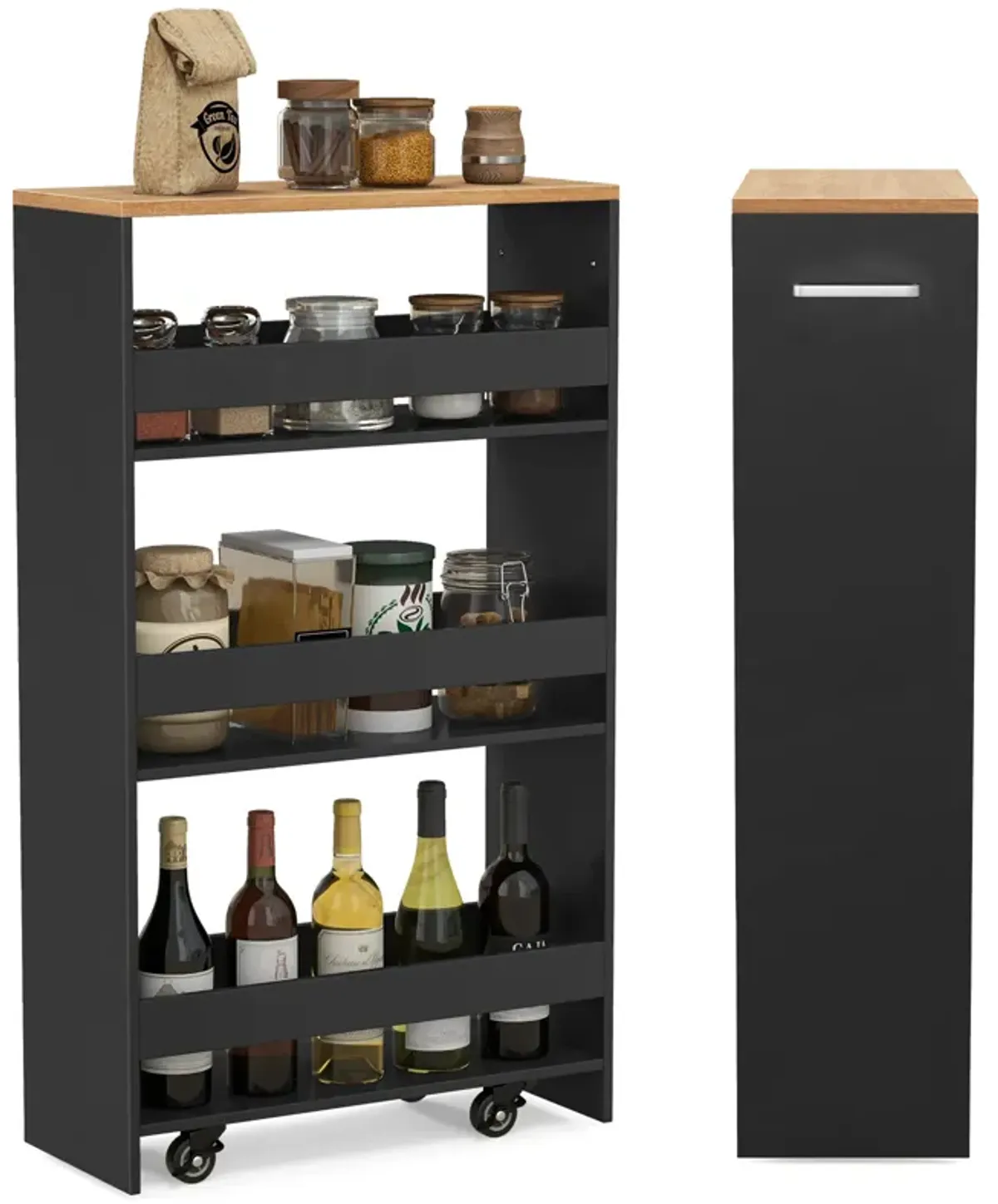 4-Tier Rolling Storage Cart with Wheels, Open Shelves, and Handle for Kitchen Organization