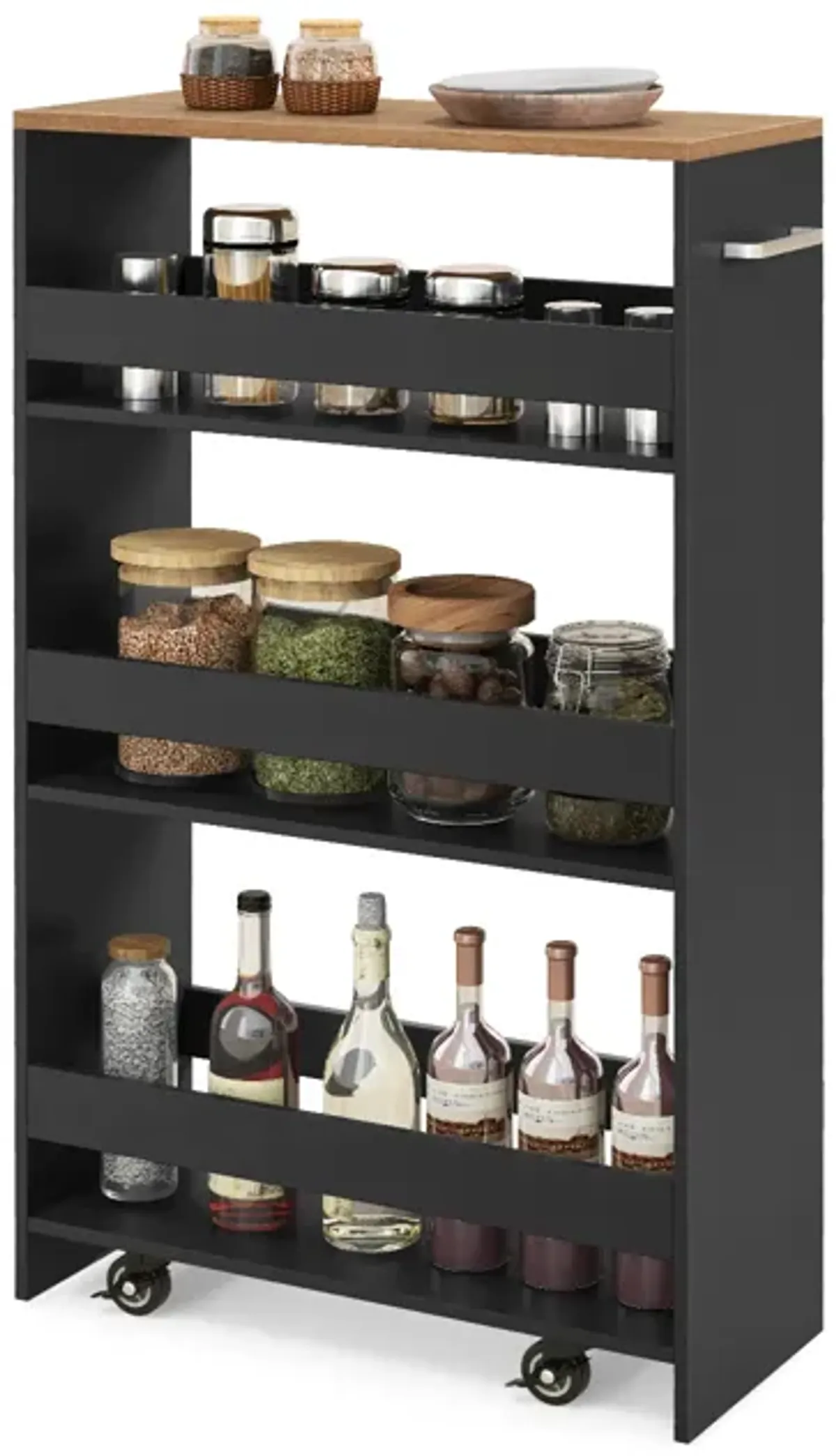 4-Tier Rolling Storage Cart with Wheels, Open Shelves, and Handle for Kitchen Organization