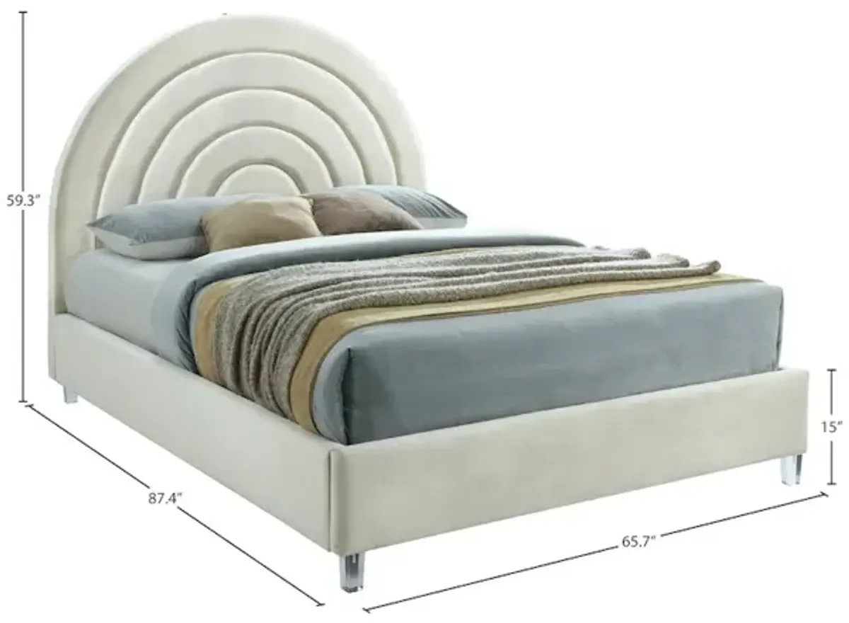 Meridian Furniture Rainbow Cream Velvet Queen Bed