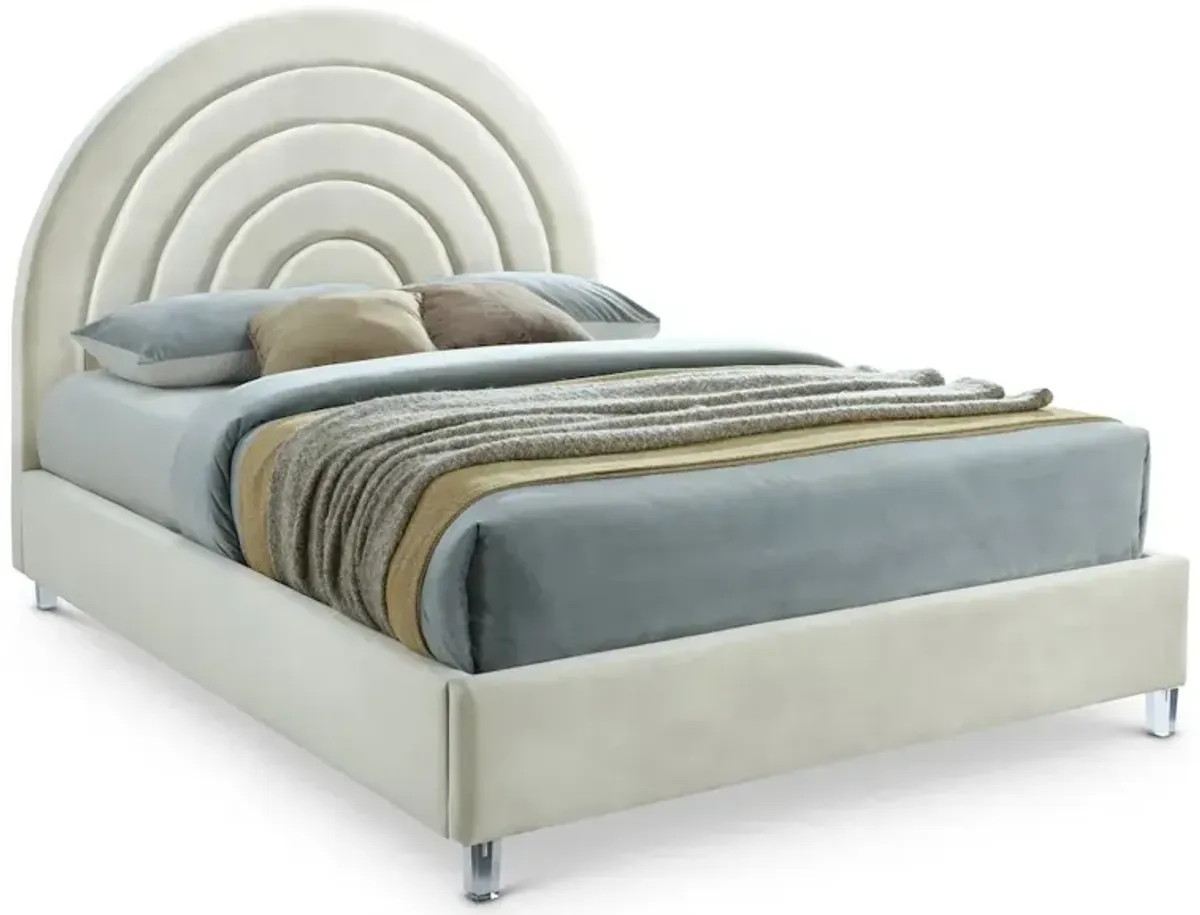 Meridian Furniture Rainbow Cream Velvet Queen Bed