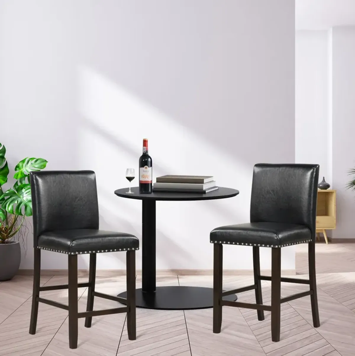 Set of 2 Bar Stools with Back for Kitchen Island