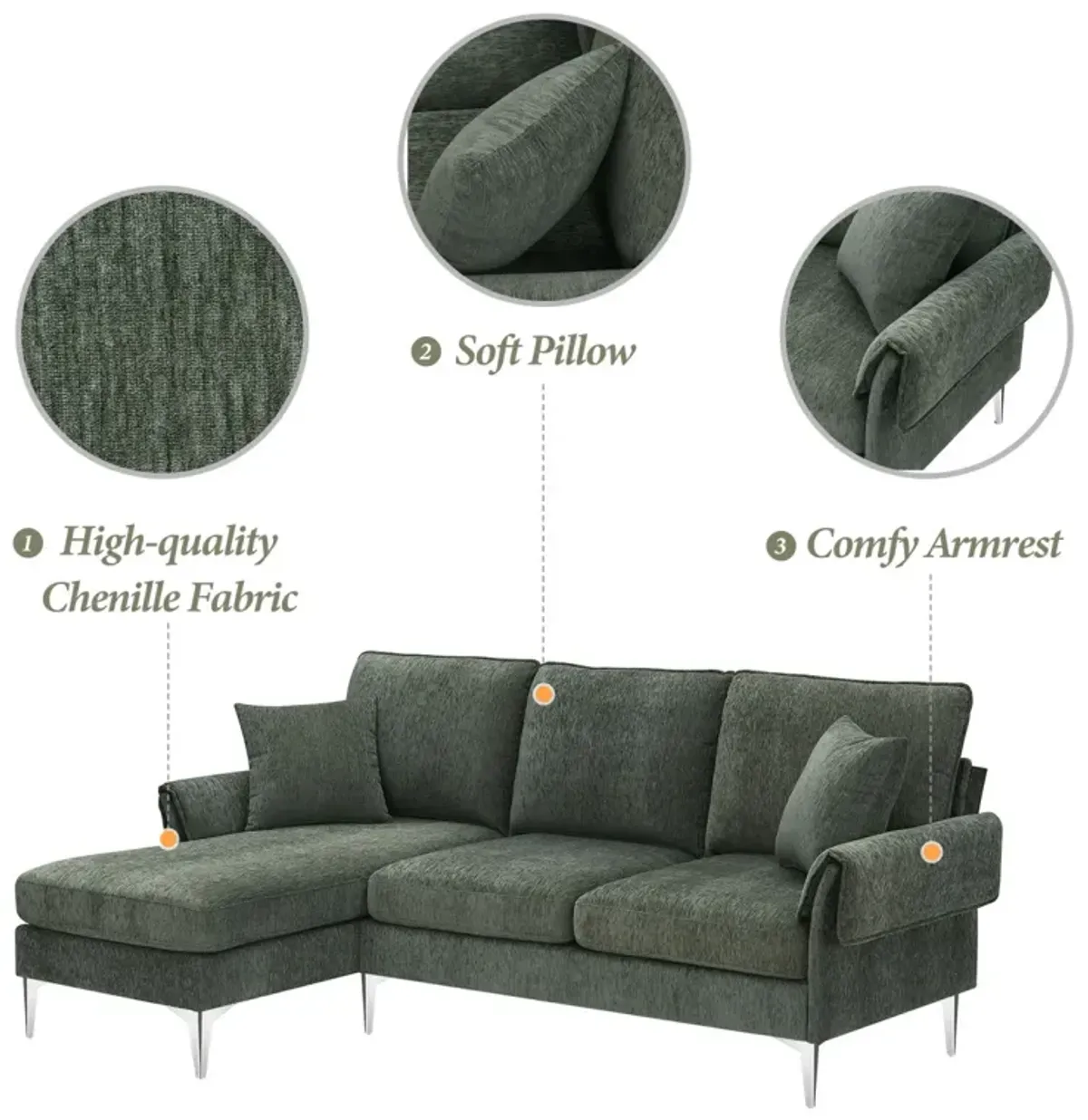 84" Convertible Sectional Sofa, Modern Chenille L-Shaped Sofa Couch With Reversible Chaise