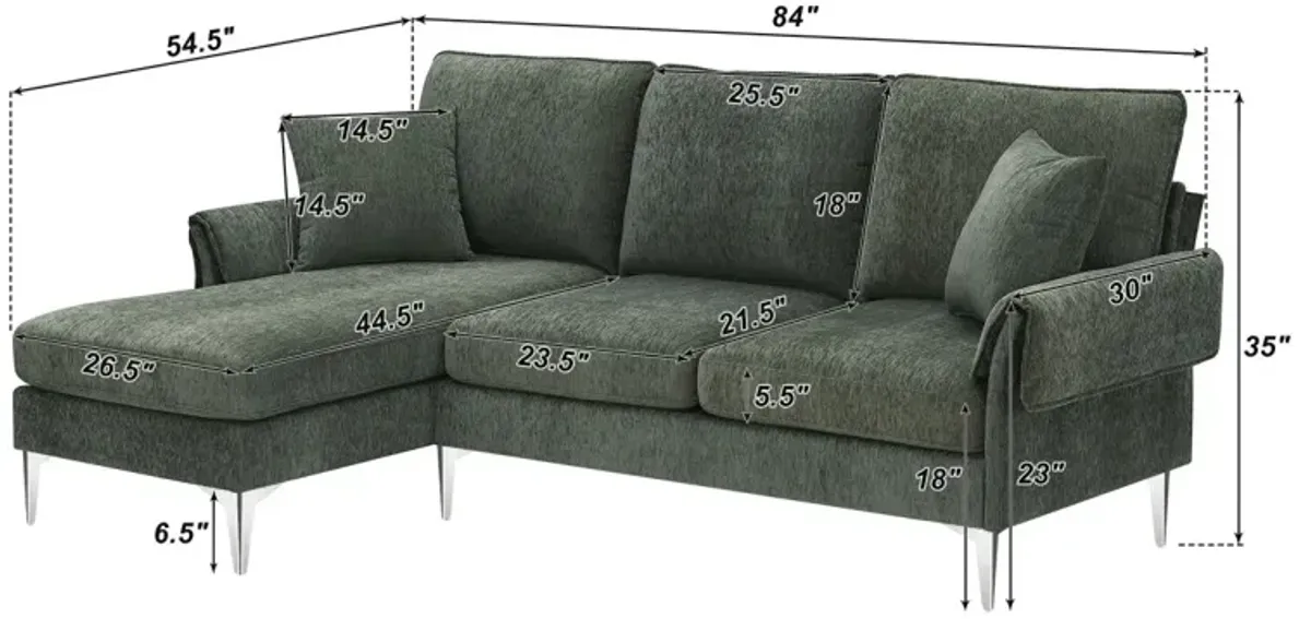 84" Convertible Sectional Sofa, Modern Chenille L-Shaped Sofa Couch With Reversible Chaise