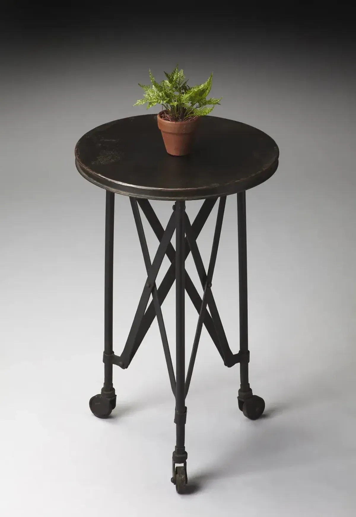 Hivvago 23" Black Industrial Rolling Round End Table