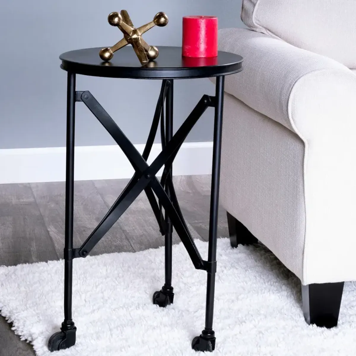 Hivvago 23" Black Industrial Rolling Round End Table