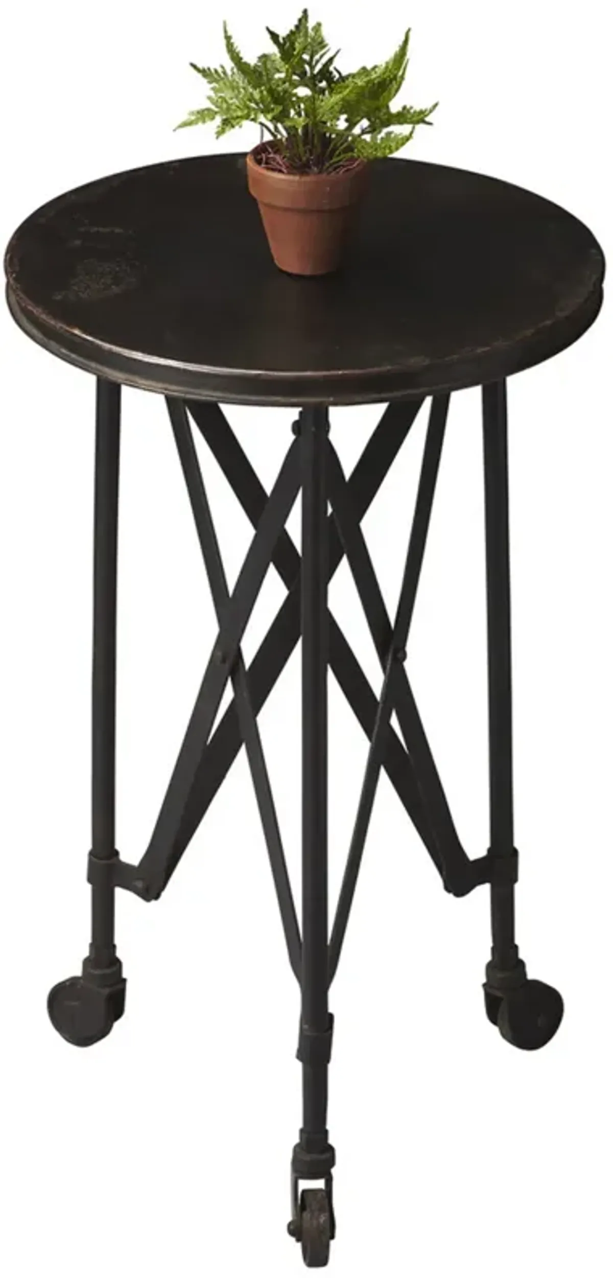 Hivvago 23" Black Industrial Rolling Round End Table