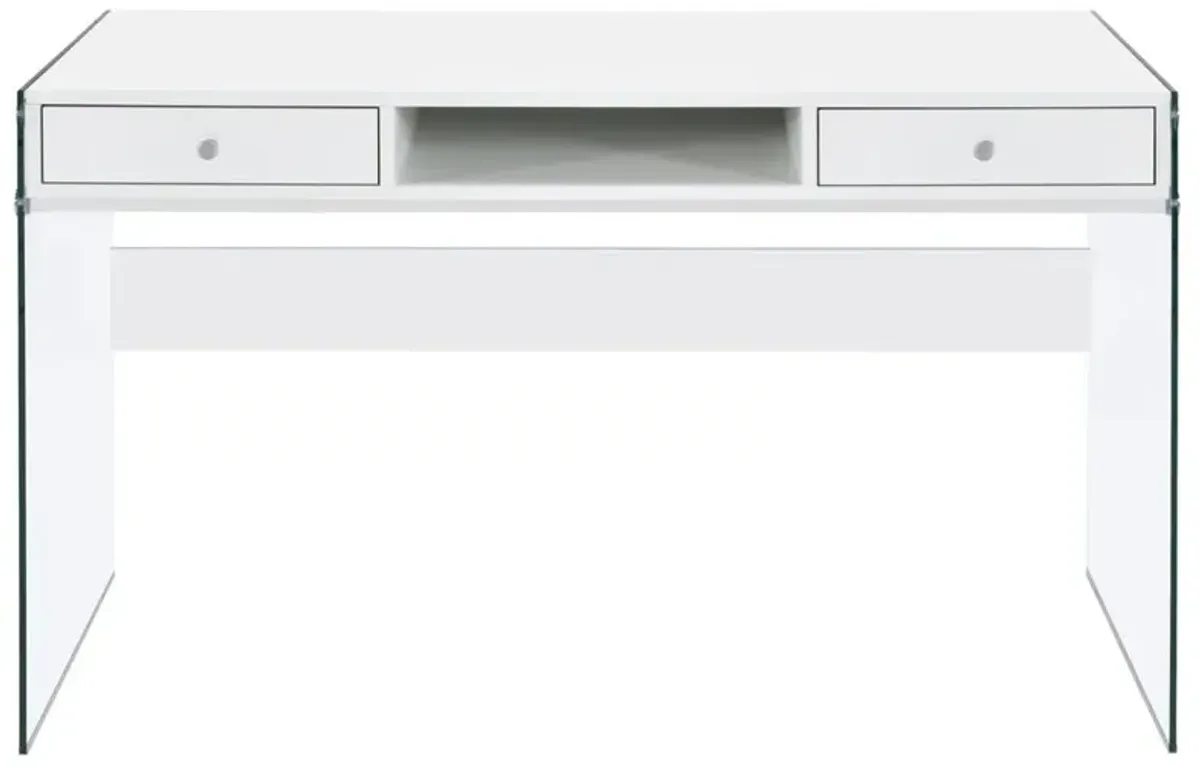 Dobrev 2-drawer Writing Desk Glossy White and Clear