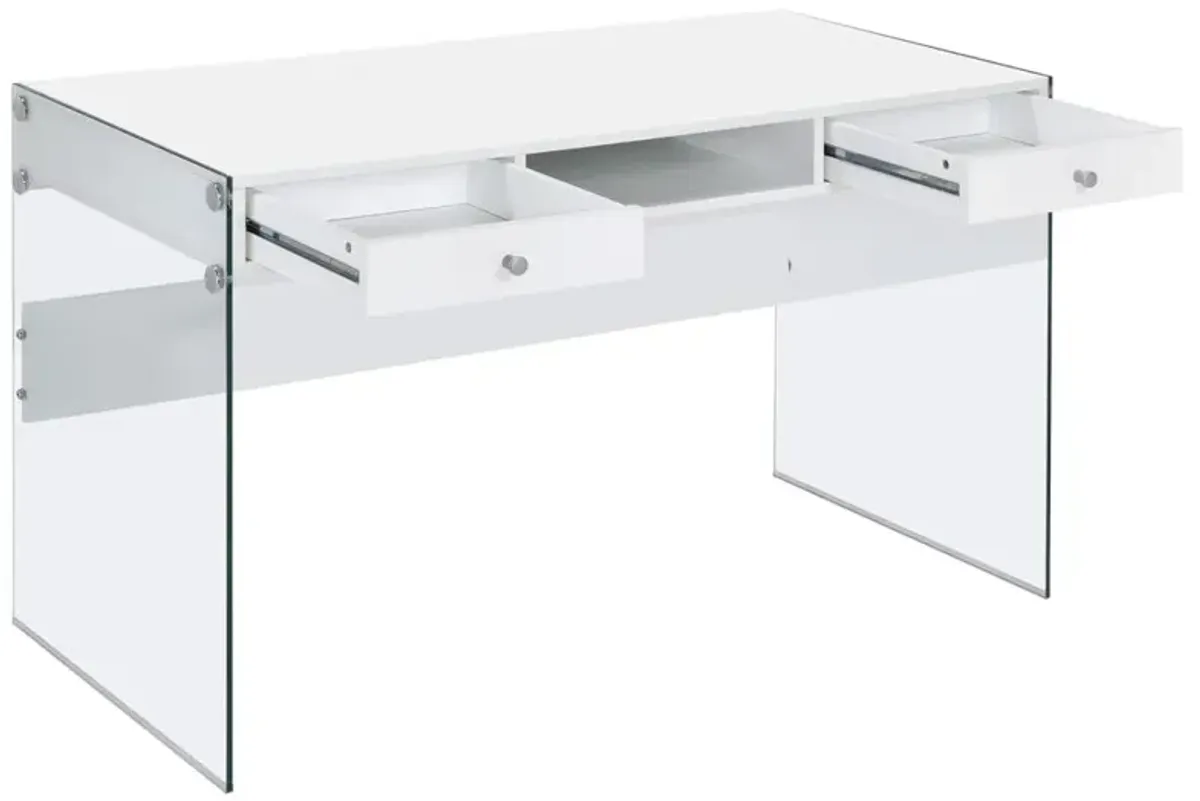 Dobrev 2-drawer Writing Desk Glossy White and Clear