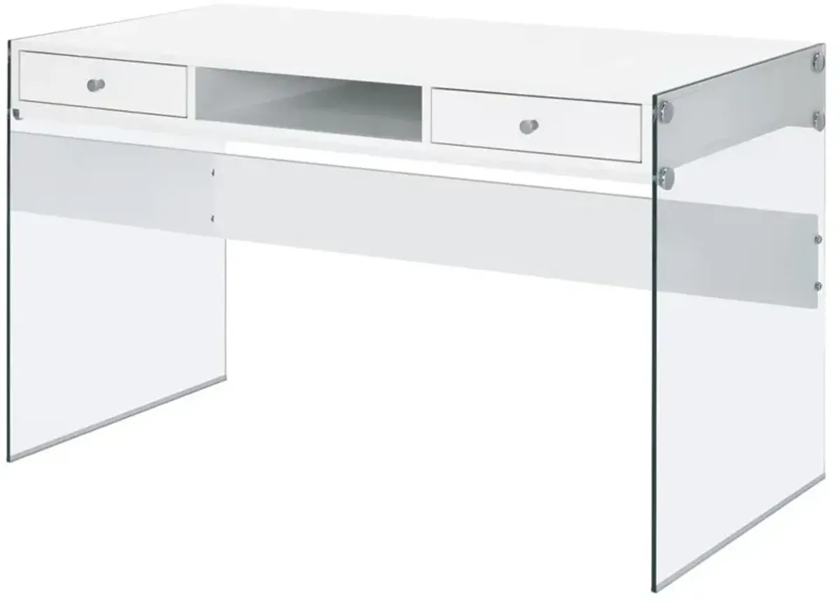 Dobrev 2-drawer Writing Desk Glossy White and Clear