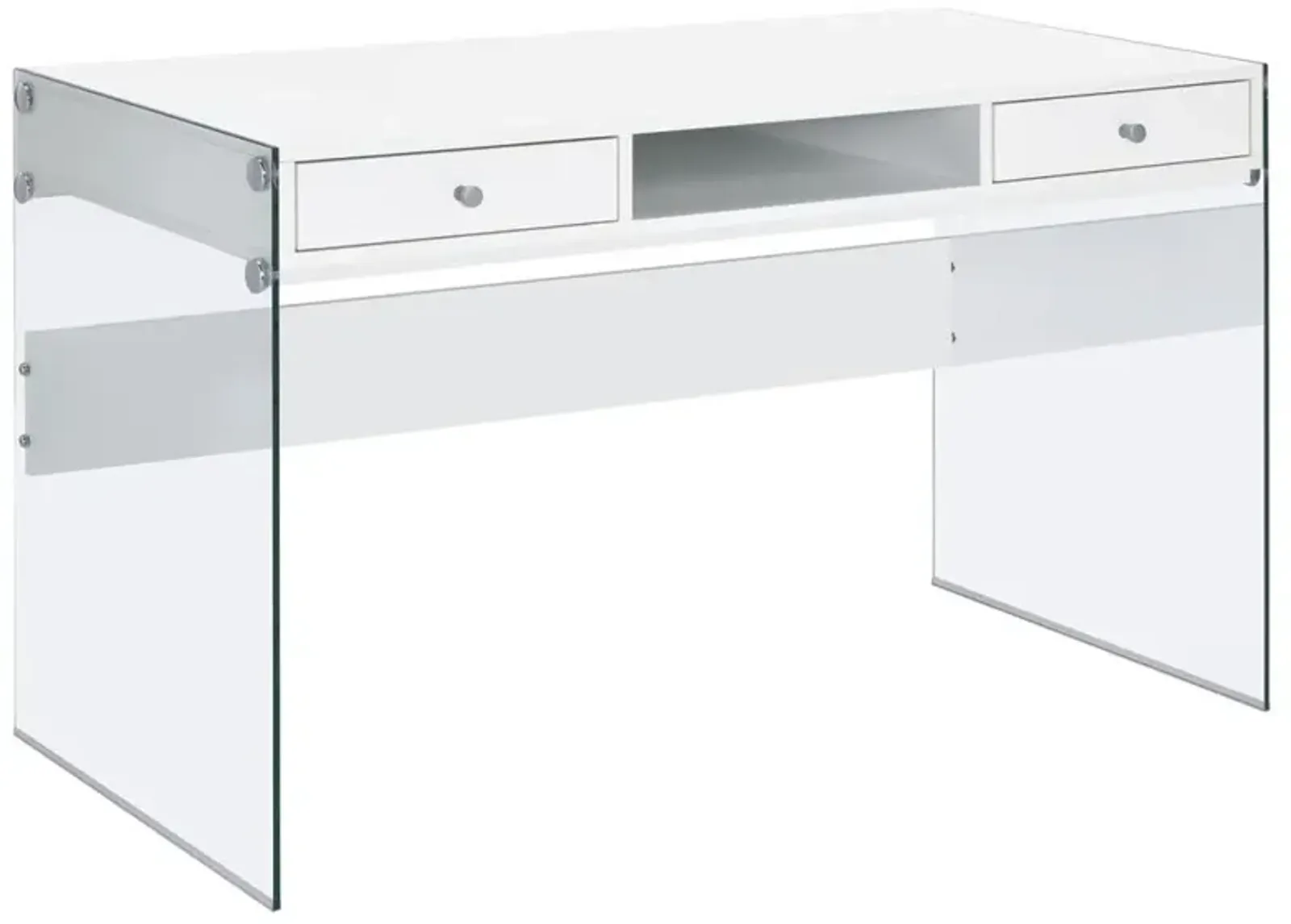 Dobrev 2-drawer Writing Desk Glossy White and Clear