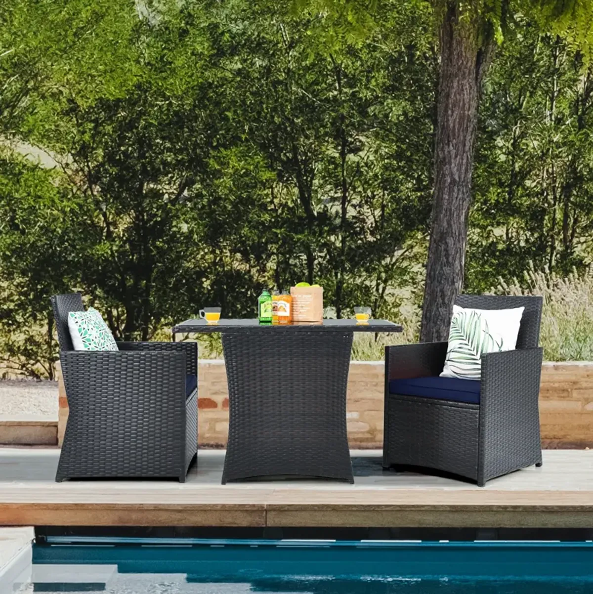 3 Pieces Patio Rattan Furniture Set with Cushion and Sofa Armrest