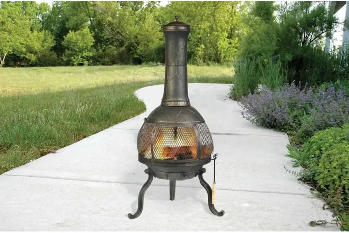 Hivvago Rustic Outdoor Steel Cast Iron Chimenea Wood Fire Pit