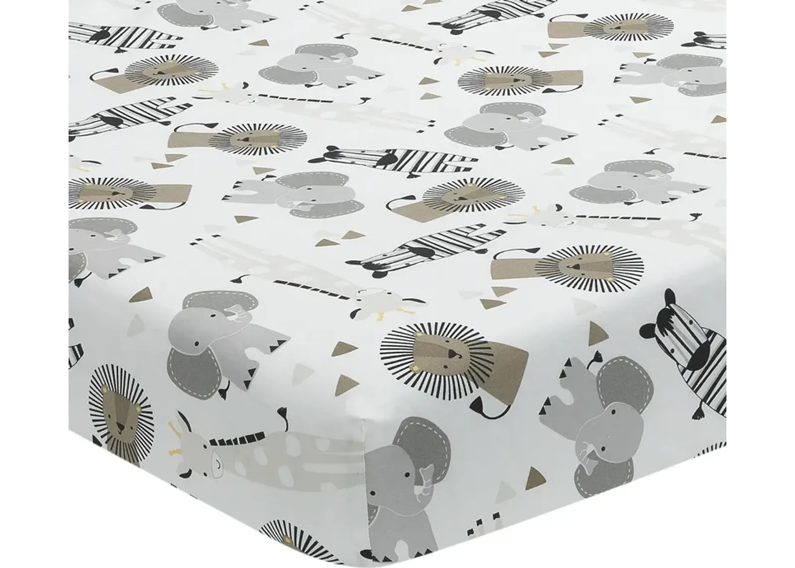 Lambs & Ivy Jungle Safari 100% Cotton White/Gray Elephant/Lion Fitted Crib Sheet