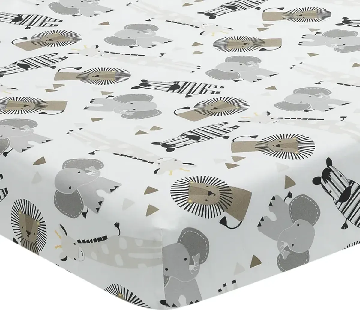 Lambs & Ivy Jungle Safari 100% Cotton White/Gray Elephant/Lion Fitted Crib Sheet