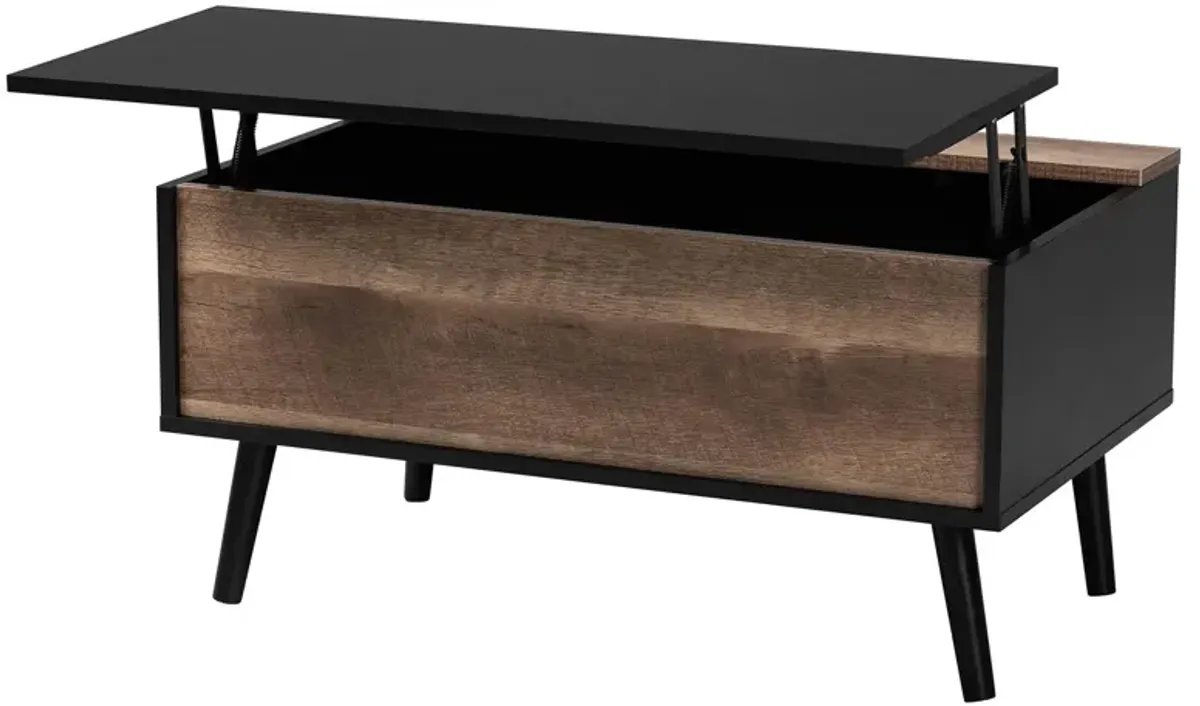 Baxton Studio Jensen Modern Two Tone Black Lift Top Coffee Table with Storage Compartment