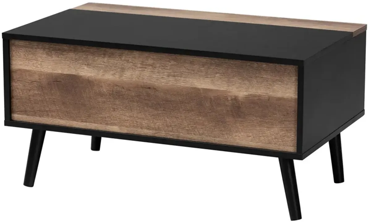 Baxton Studio Jensen Modern Two Tone Black Lift Top Coffee Table with Storage Compartment