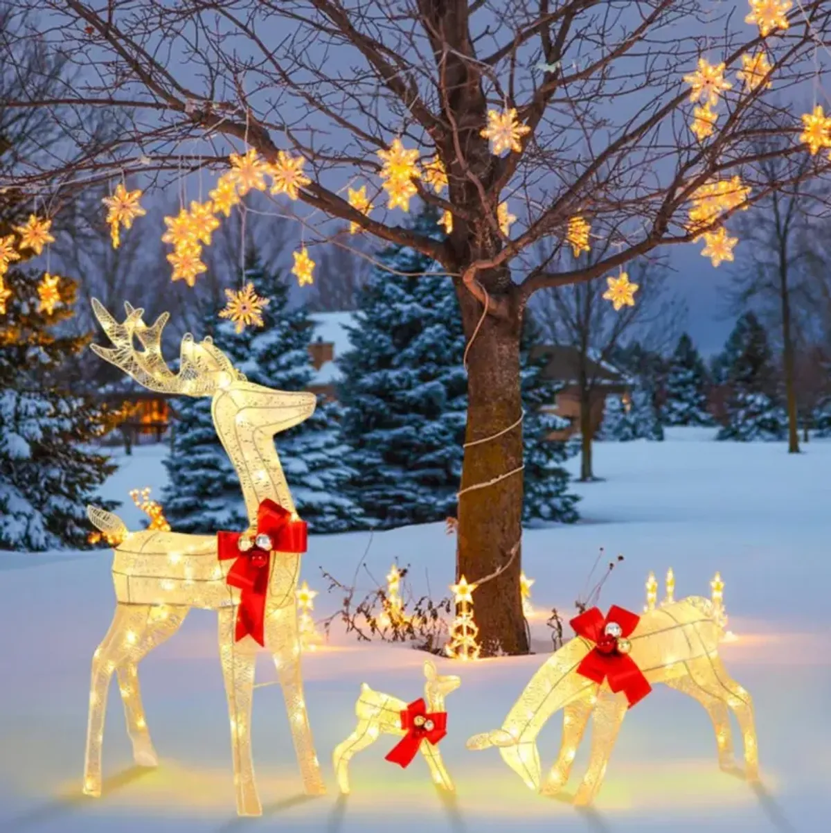 Hivvago 3 Pieces Lighted Reindeer Family Set with 230 LED Lights Stakes