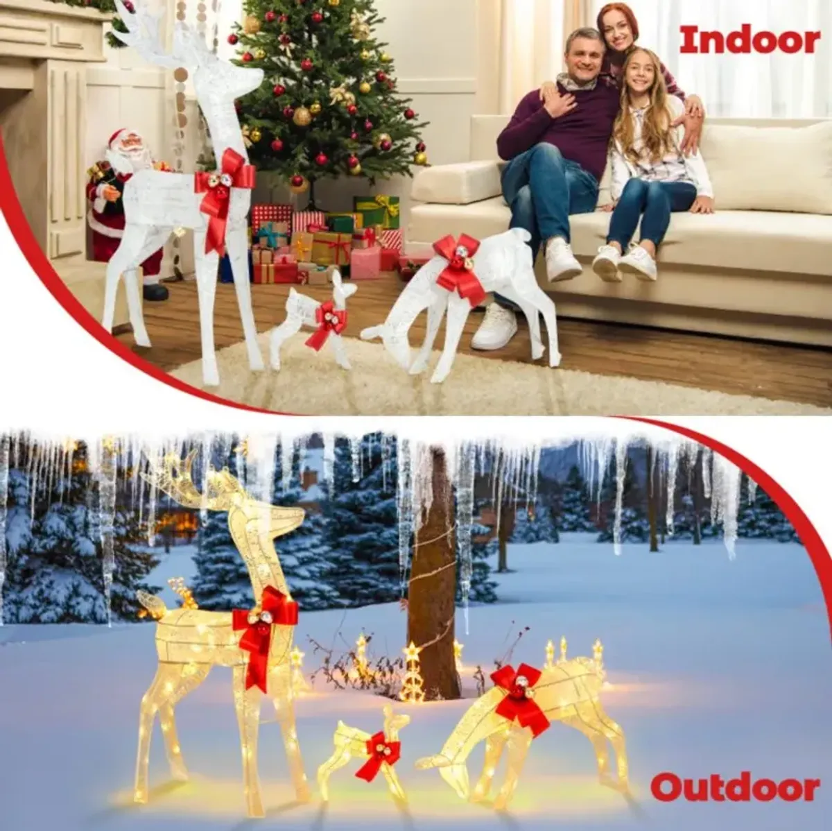 Hivvago 3 Pieces Lighted Reindeer Family Set with 230 LED Lights Stakes