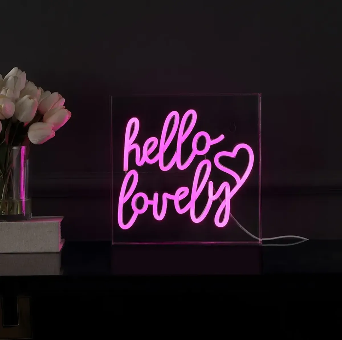 Hello Lovely 10" Square Contemporary Glam Acrylic Box USB Operated LED Neon Light