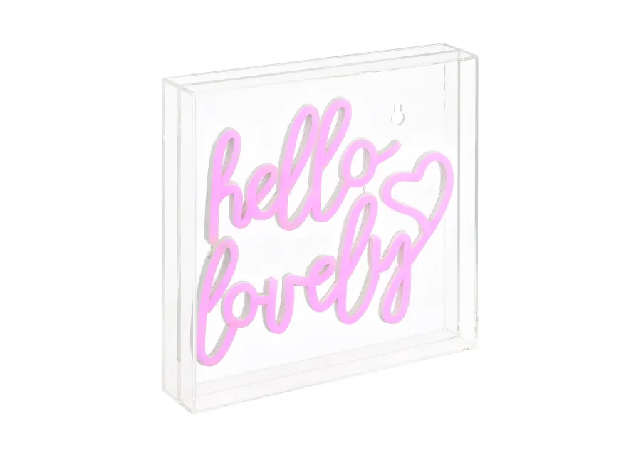 Hello Lovely 10" Square Contemporary Glam Acrylic Box USB Operated LED Neon Light, Pink