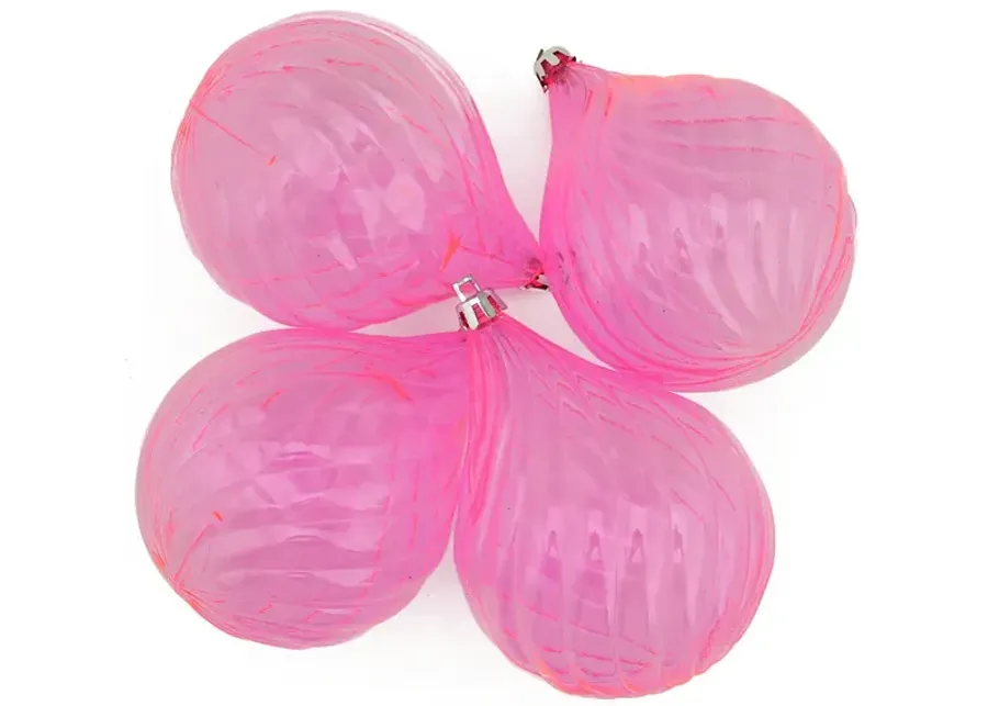 4ct Pink Transparent Finial Drop Shatterproof Christmas Ornaments 4.5"