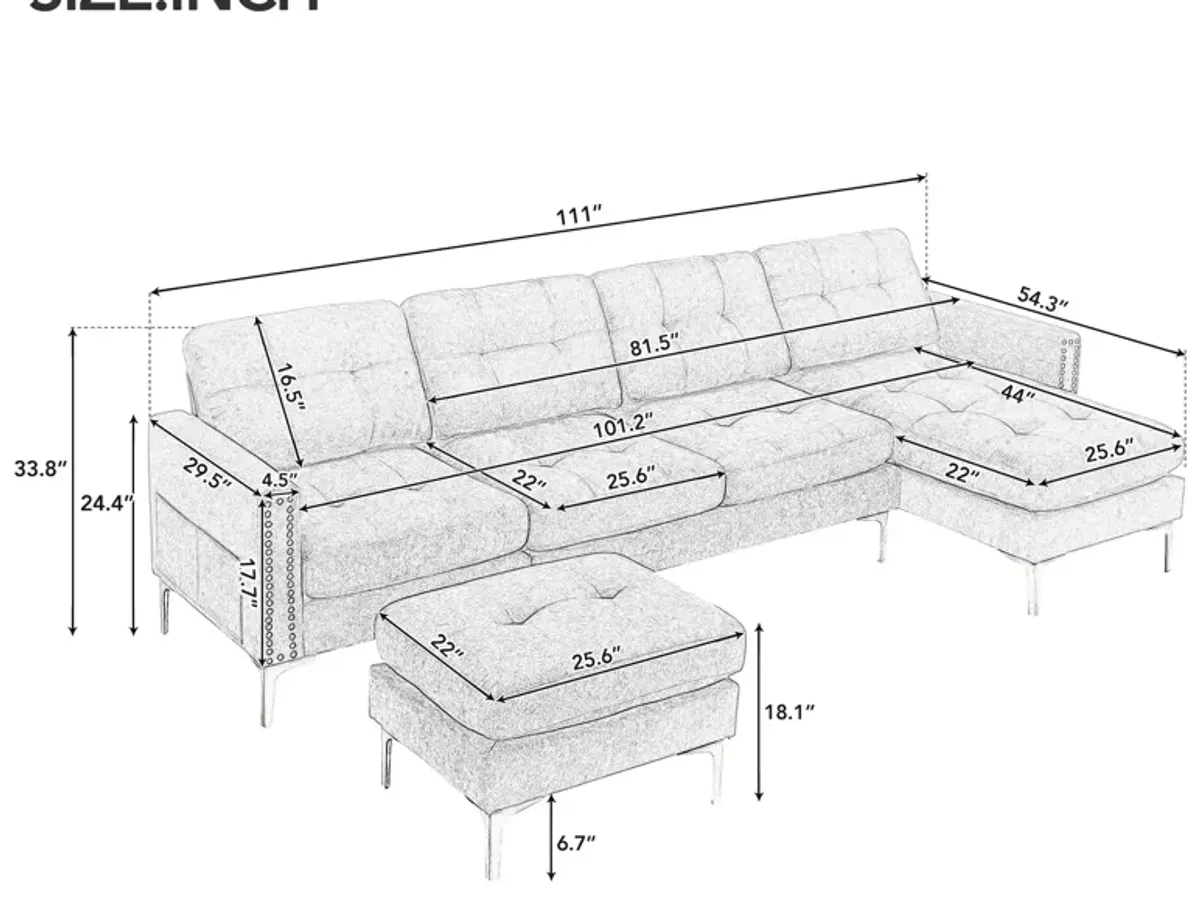 Merax Modular Convertible Sectional Sofa Velvet Couch