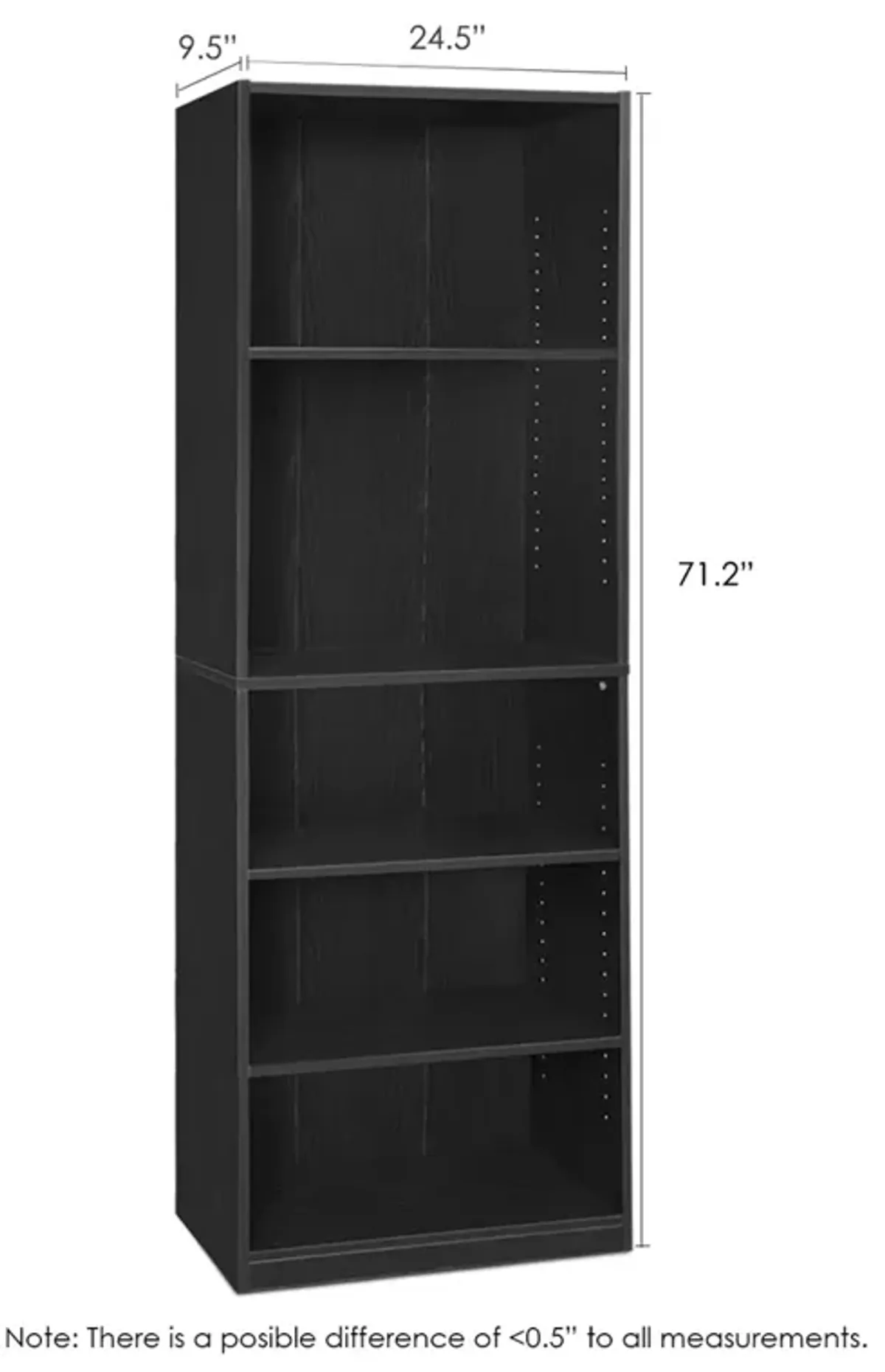 JAYA Simply Home 5-Shelf Bookcase, Black