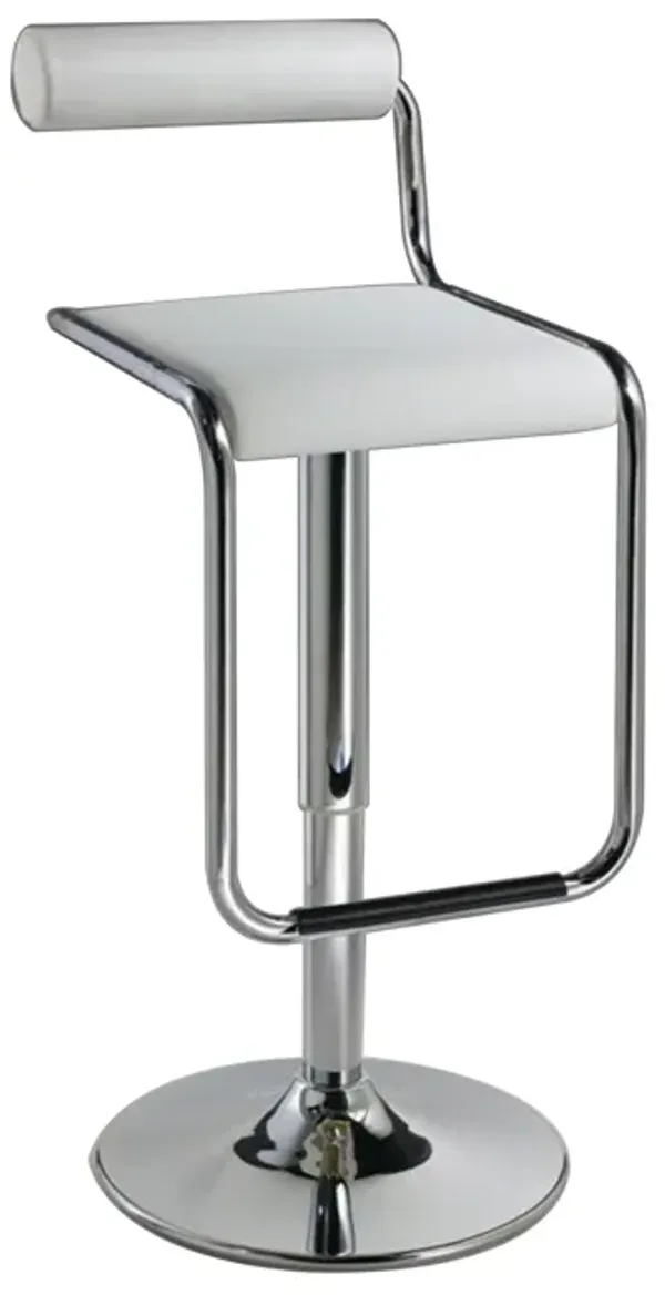25-29 Inch Barstool Chair, Adjustable, White Faux Leather, Chrome Metal - Benzara