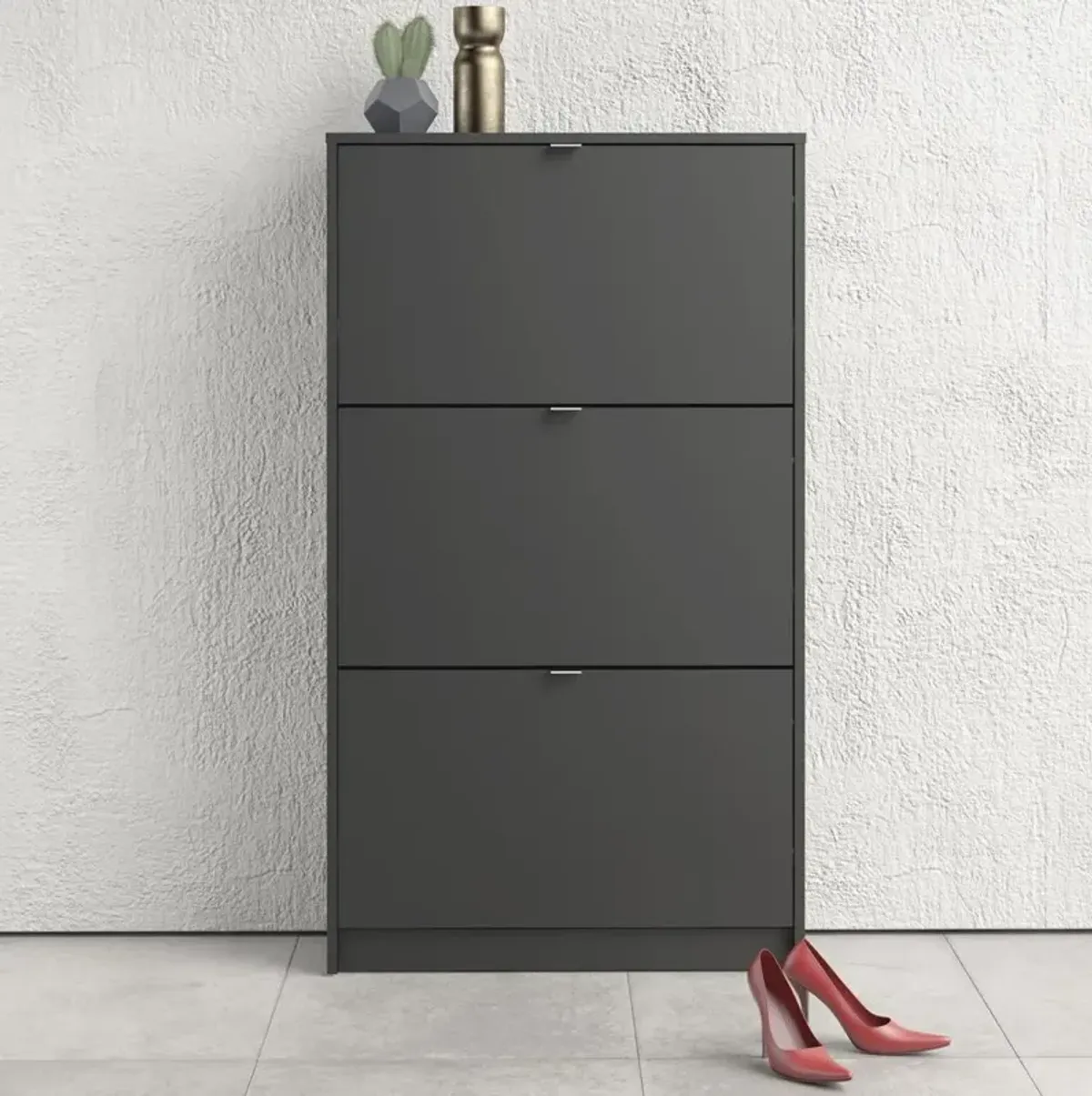 Tvilum Bright 3 Drawer Shoe Cabinet, Matte Grey