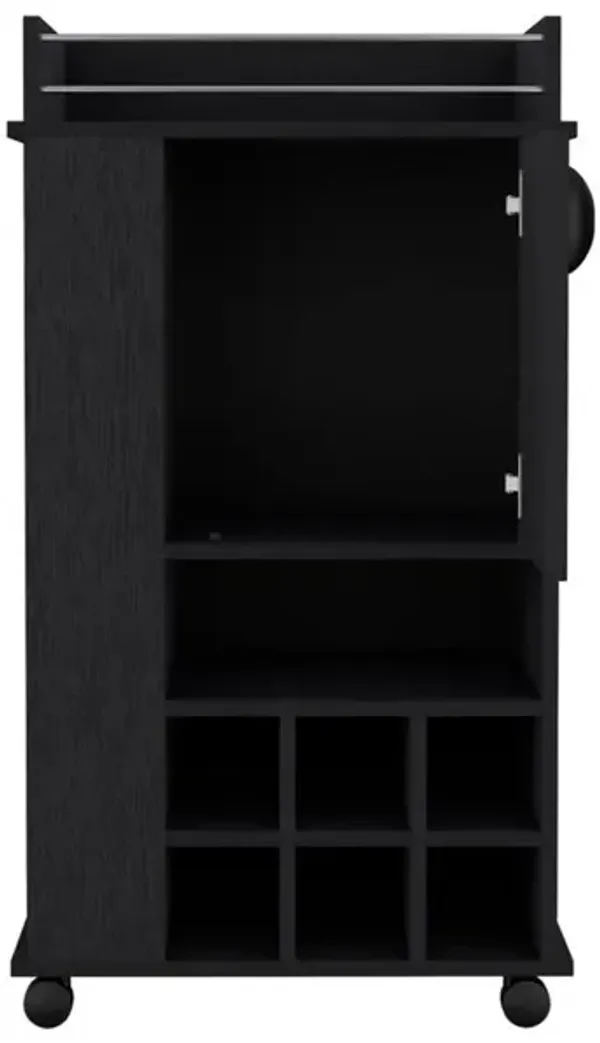 Fraser Bar Cart with 6 Built-in Wine Rack and Casters, Black