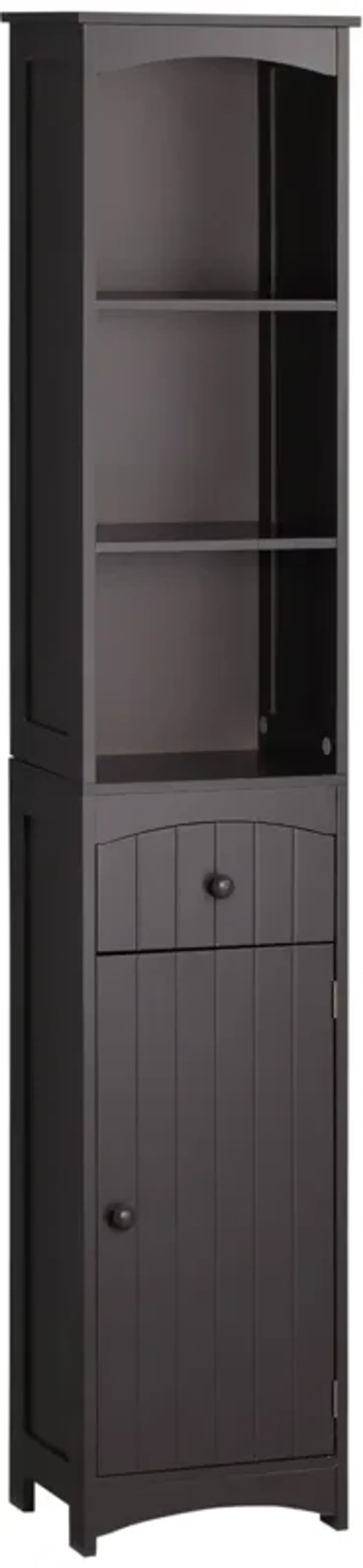 Brown Bathroom Storage: Tall Linen Tower with Shelves & Drawer