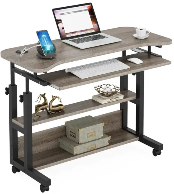 Portable Desk, Height Adjustable Side Table Sofa Couch Bedside Laptop Computer Cart, Mobile Small Standing Desk with Keyboard Tray