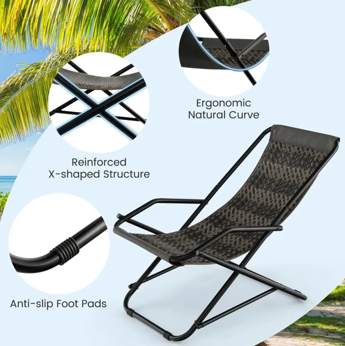 Outdoor Patio PE Wicker Rocking Chair with Armrests and Metal Frame-Grey