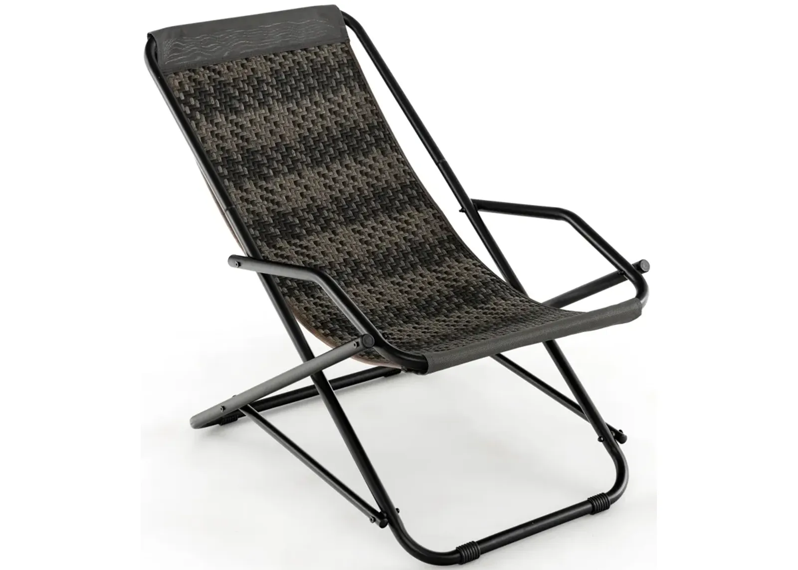 Outdoor Patio PE Wicker Rocking Chair with Armrests and Metal Frame-Grey