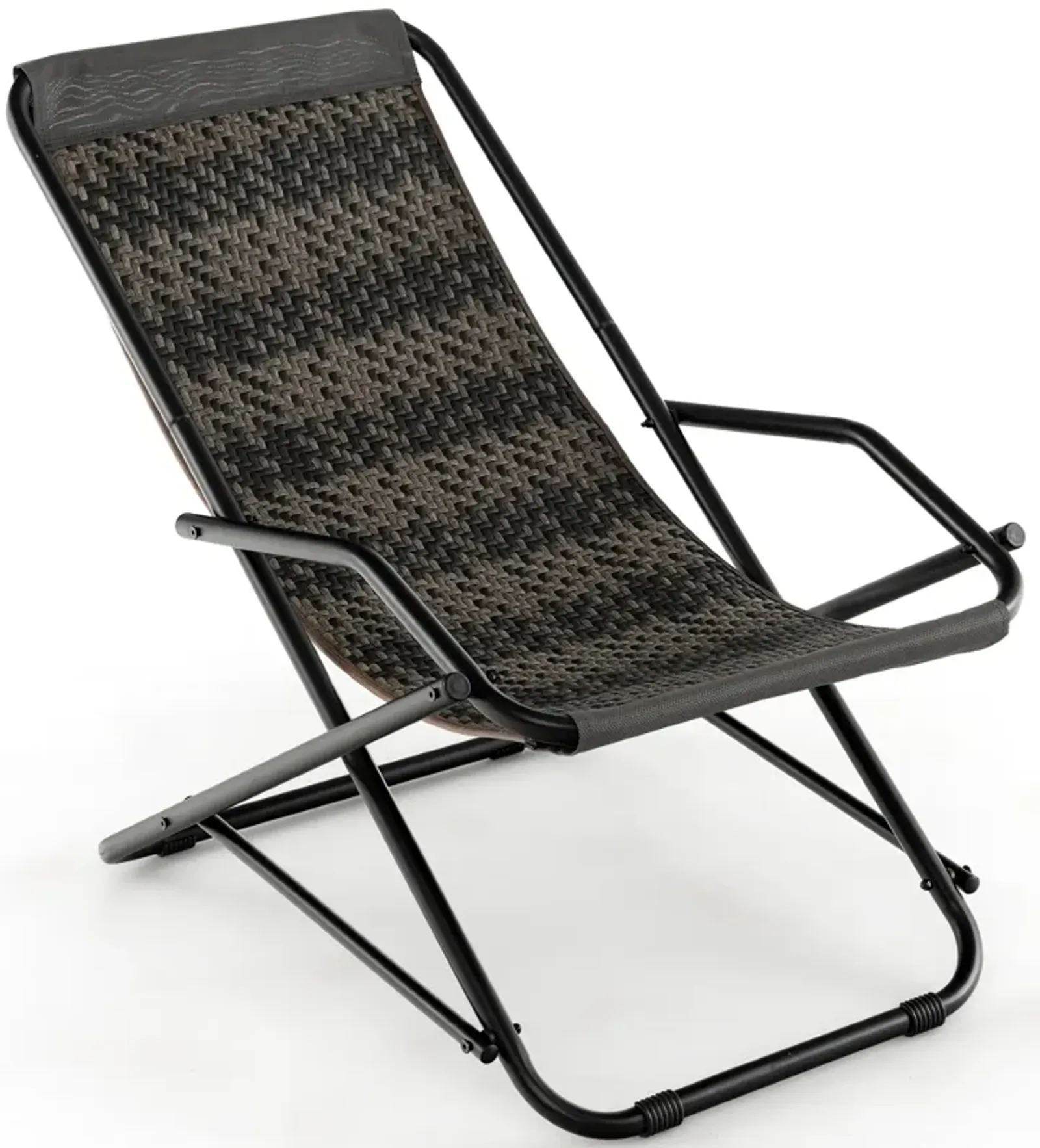 Outdoor Patio PE Wicker Rocking Chair with Armrests and Metal Frame-Grey