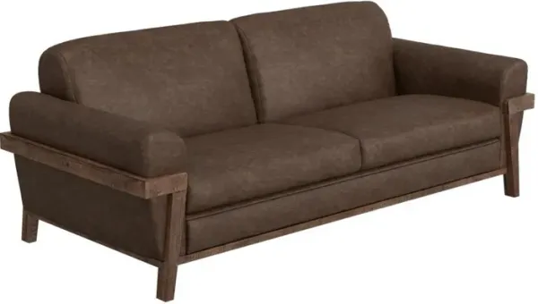 Pola Sofa, 95 Inch, 2 Throw Pillows, Modern Dark Brown Faux Leather - Benzara